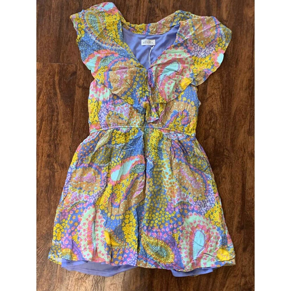 Emily Wonder NWT Multicolor Floral Cap Sleeve V-Neck Mini Dress, size L
